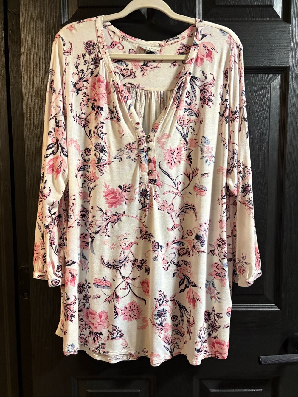 Lucky Brand Cream Tunic with Pink & Navy Floral Print